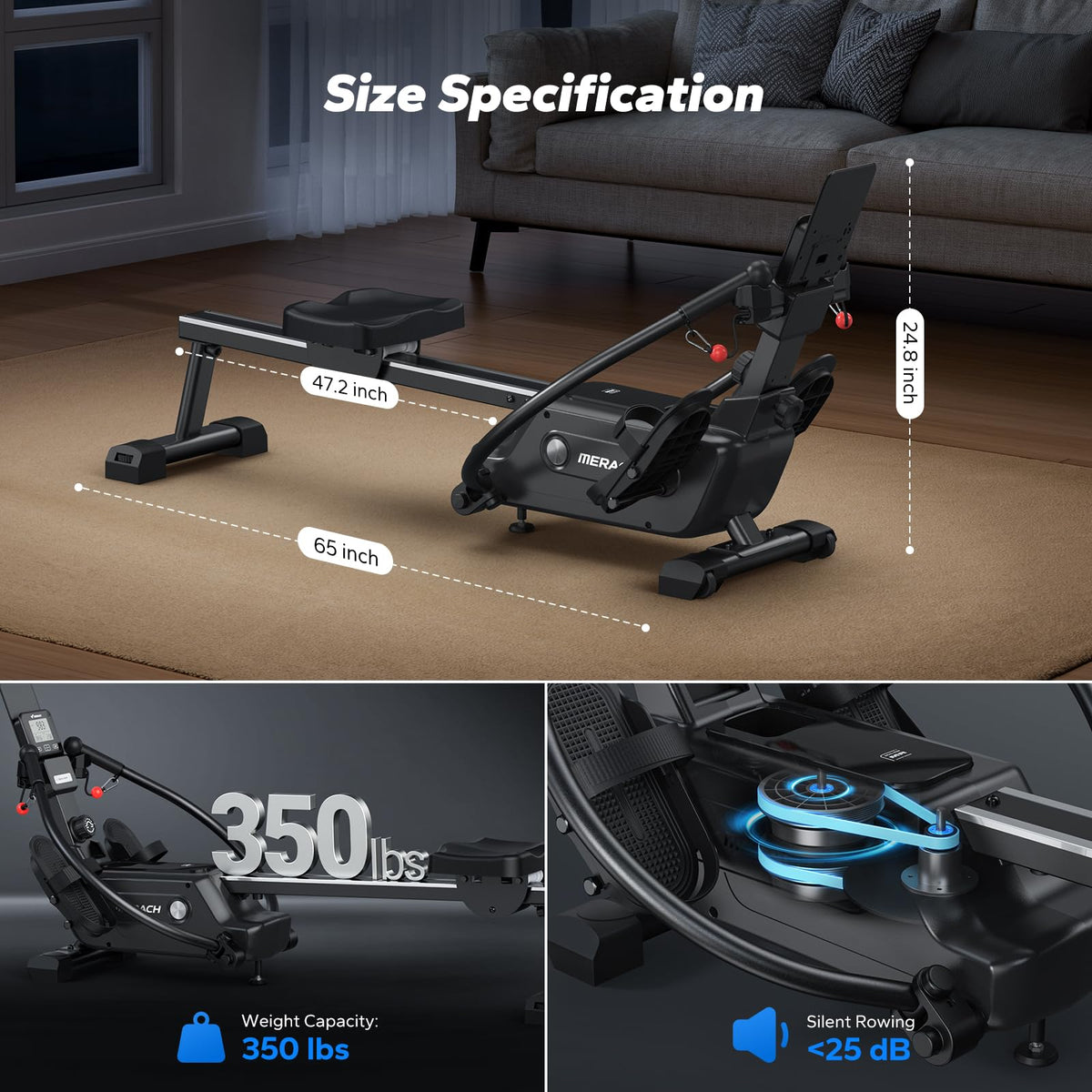 Merach RS3 Scull Rowing Machine for Home, Simulate Real Row, Ergonomic Seat