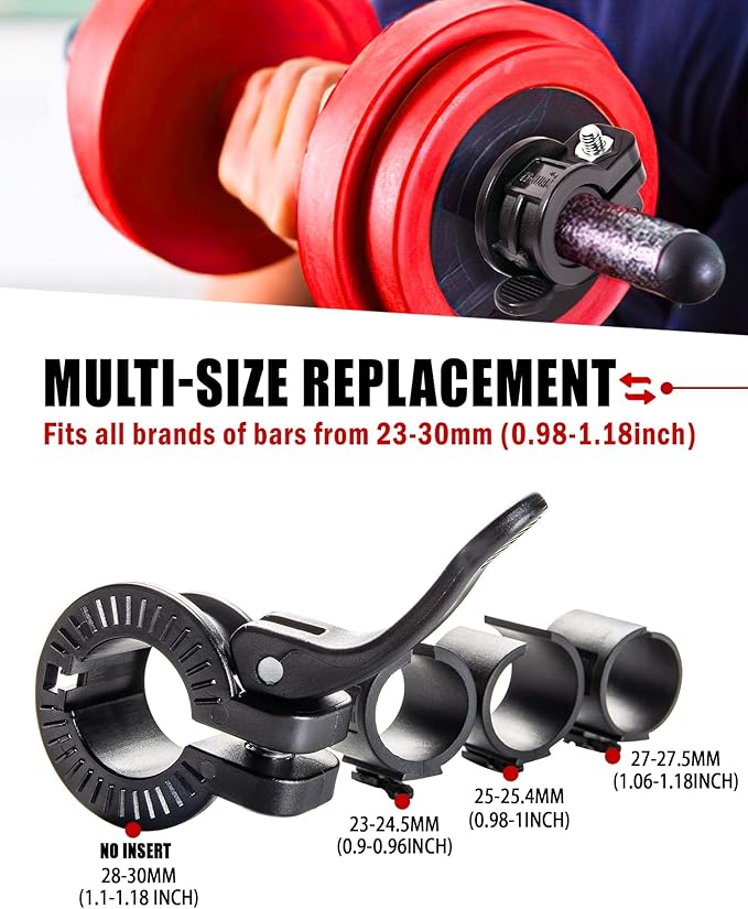 Narrow Barbell Clips 2.5cm Width for Olympic Bars, 0.9-1.18inch Adjustable Weight Clamps, Quick