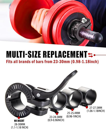 Narrow Barbell Clips 2.5cm Width for Olympic Bars, 0.9-1.18inch Adjustable Weight Clamps, Quick