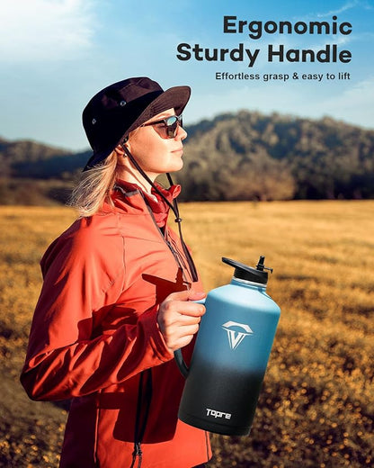 128 oz Stainless Steel Water Bottle with Handle and Carry Pouch, One Gallon Insulated Mug Tumbler