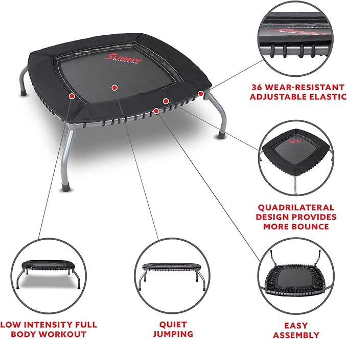 Sunny Health & Fitness Springless Mini Fitness Trampoline ??Premium Adjustable Bungee-Style
