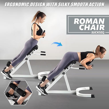 Roman Chair Back Extender - Angle & Height Dual Adjustable Hyperextension Bench for Home Gym