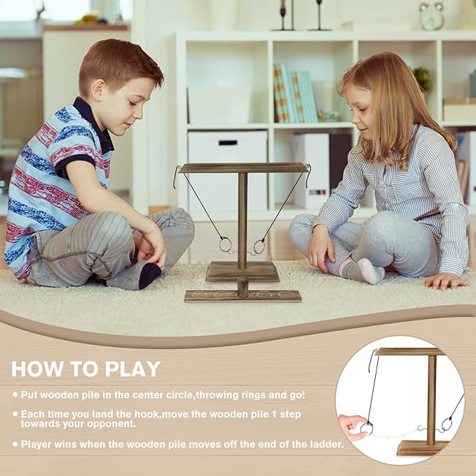 Ring Toss Games for Adults, Fun Hook and Ring Game, Home, Bar and Party Handmade Wooden Interactive