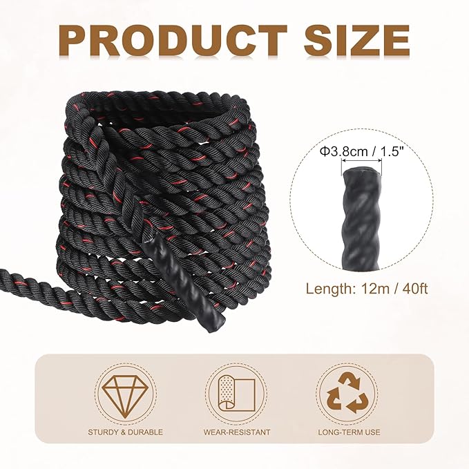 MECCANIXITY Battle Rope 40ft x 1.5 Inch Polyester Workout Rope Heavy Fitness Exercise Rope for