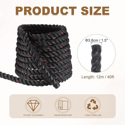 MECCANIXITY Battle Rope 40ft x 1.5 Inch Polyester Workout Rope Heavy Fitness Exercise Rope for