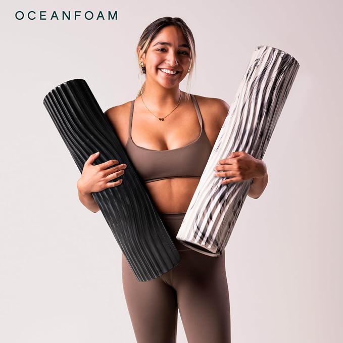 Oceanfoam Tsunami Roller (Black & Charcoal Marbled) - Soft, Textured Foam Roller for Physical