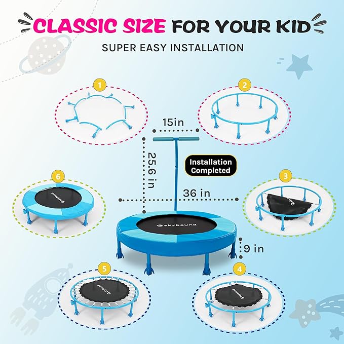 SkyBound 36 Inch Indoor Trampoline for Kids - Kids Trampoline Indoor with Handle - Toddler