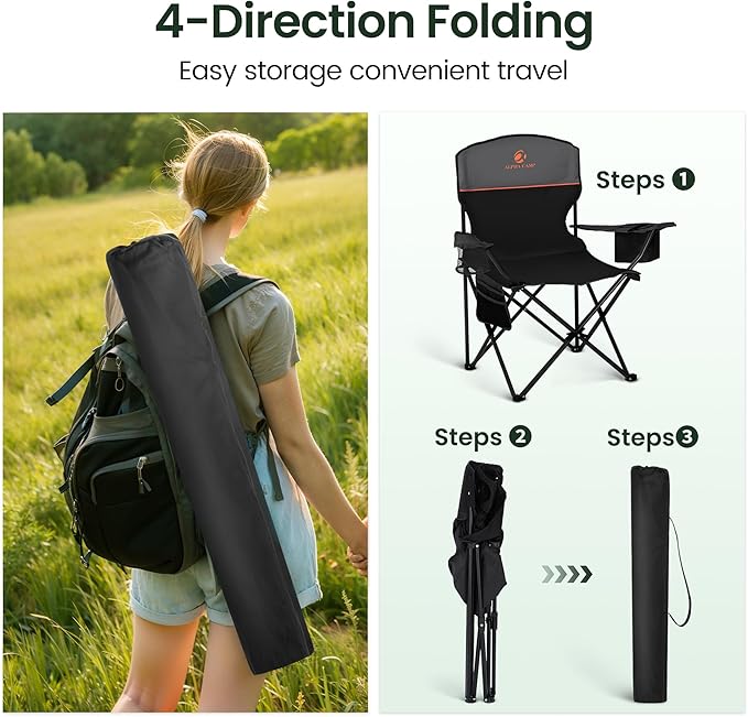 HIGH POINT SPORTS 2 Pack Portable Camping Chair for Adults, Folding Outdoor Camp Chair Lightweight