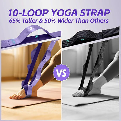 Stretching Strap with Loops - Non Elastic Yoga Straps for Physical Therapy, Durable Stretch Bands