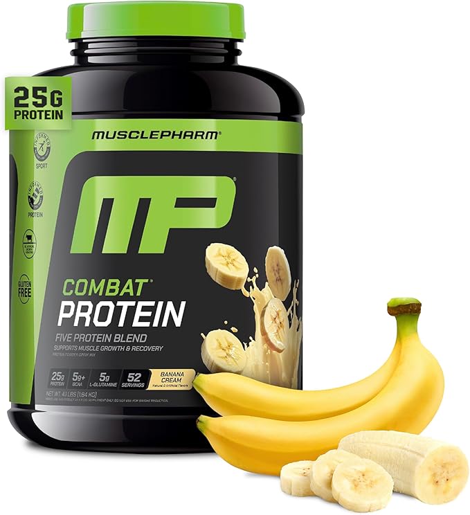 MusclePharm Combat Protein Powder, Banana Cream Flavor, Fuels Muscles for Productive Workouts, 5