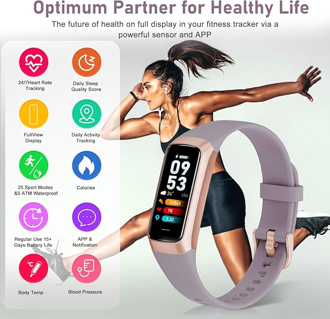 Fitness Tracker with 24/7 Heart Rate,Blood Oxygen Blood Pressure Sleep Monitor, Activity Trackers 5