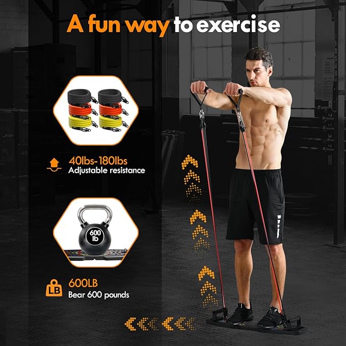 Push Up Board,Home Gym,Portable Exercise Equipment,Pilates Bar and 20 Fitness Accessories with