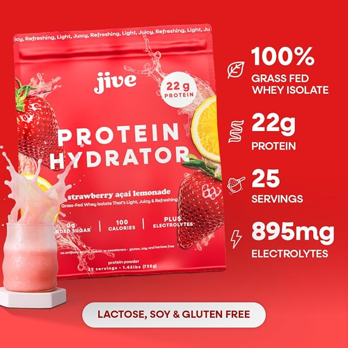 Jive Clear Protein Powder - 22g Grass-Fed Whey Isolate, 25 Servings - Strawberry Acai Lemonade