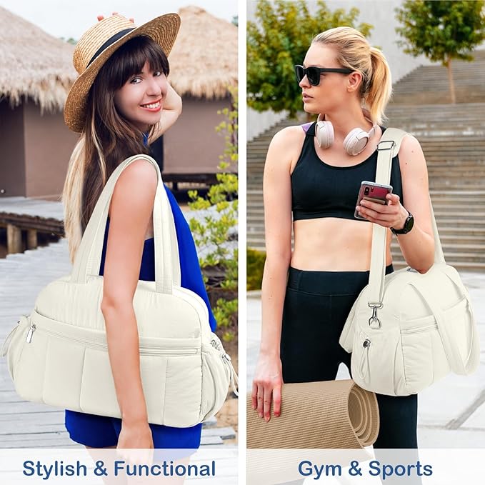 TOPDesign Travel Duffel Bag for Women, Puffer Gym Bag Sports Tote with Wet Pocket, Carry On