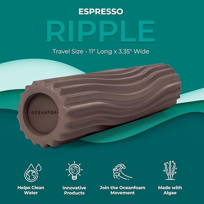 Oceanfoam Ripple Travel Foam Roller (11" x 3.35") Firm Mini Foam Roller for Physical Therapy, Deep