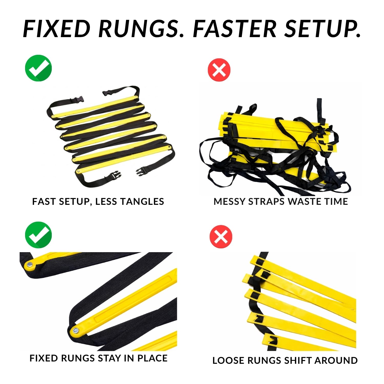 SOFTSOUL Tangle Free Agility Ladder, 12 Fixed Rungs, Heavy Duty Speed & Footwork Training Ladder