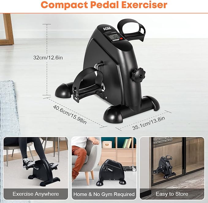 Mini Exercise Bike, AGM Under Desk Bike Pedal Exerciser Foot Cycle Arm & Leg Pedal Exerciser with