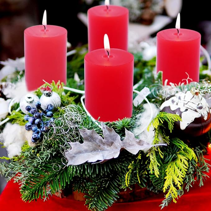 4 Packs 2x3 Inch Red Pillar Candles, Small Unscented Dripless Cylinder Candles for Christmas Home