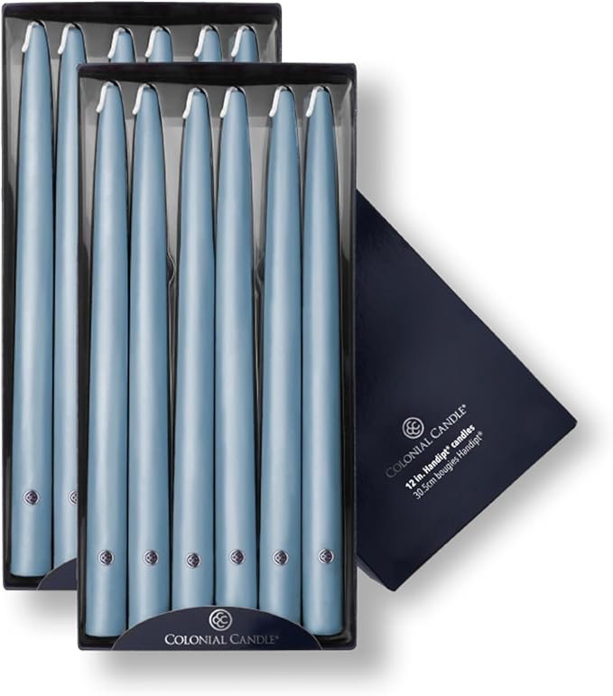 Colonial Candle Unscented Taper Candle, Handipt Collection, Coastal Blue, 12 in, Pack of 12 - Up to