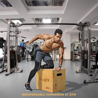 Yes4All Plyo Box, 3-in-1 Wooden Box Jumps for Home Gym (12/14/16?¯in), 450 lbs Boxes Step Up with