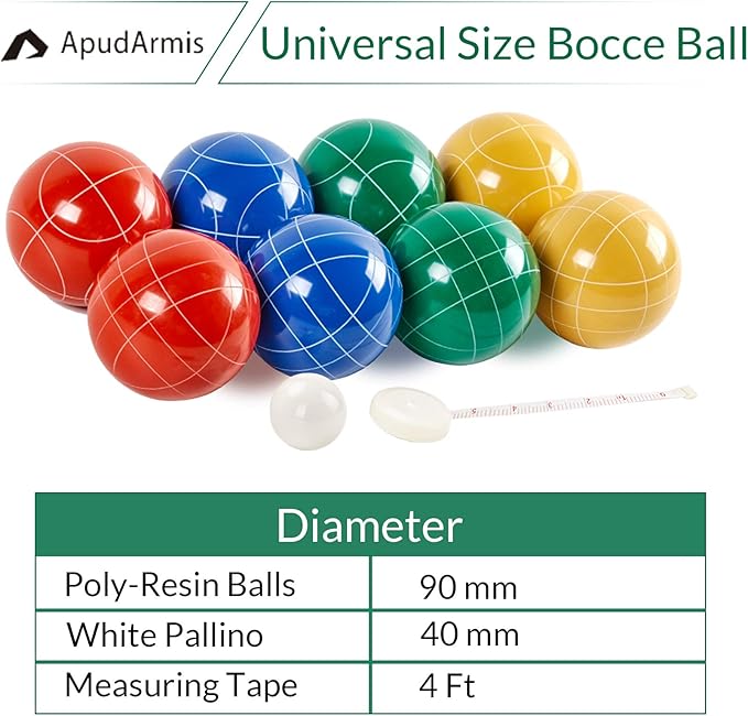 ApudArmis Bocce Balls Set, Outdoor Family Bocce Game for Backyard/Lawn/Beach - Set of 8 Poly-Resin