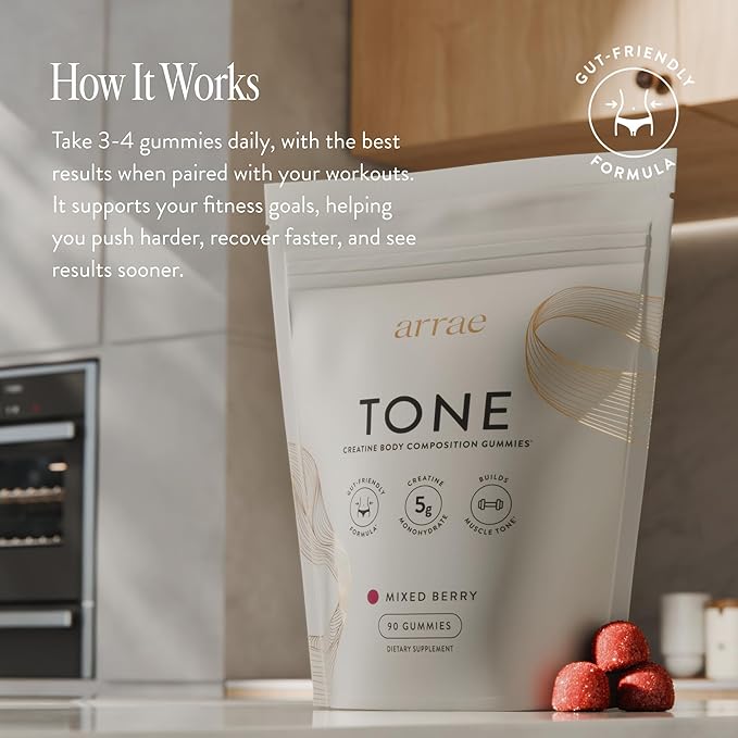 Arrae Tone Gummies – Creatine Monohydrate 5g for Women – Support Lean Muscle, Strength & Recovery