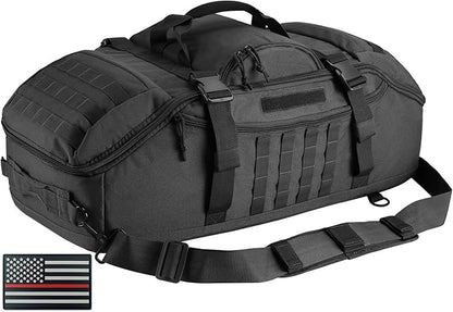 65L Large Duffle Bag, 3-in-1 Tactical Backpack MOLLE Pack for Workout, Sports, Gym, Outdoor, Black