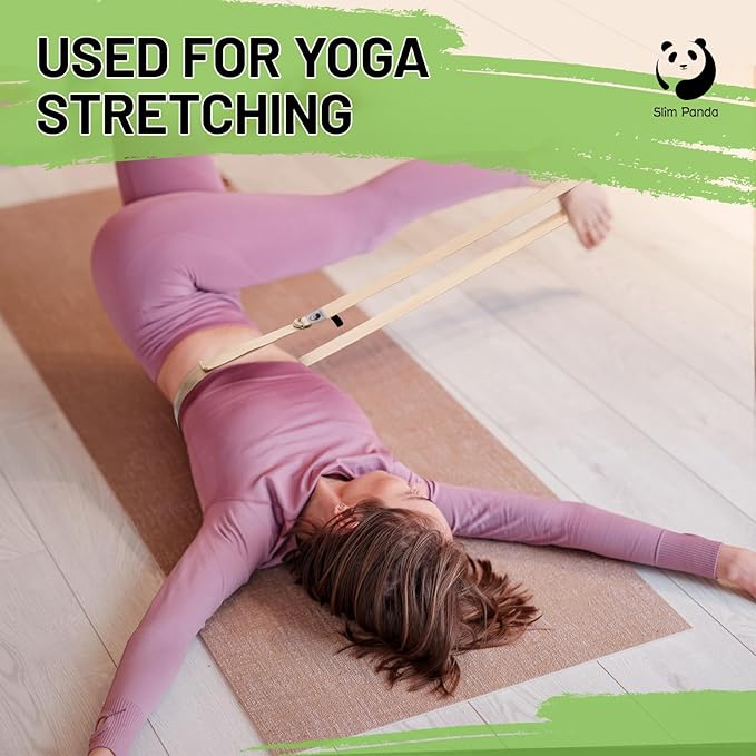 Slim Panda Yoga Strap for Stretching,Cotton Yoga Strap with Adjustable D-Ring Buckle,Non-Elastic