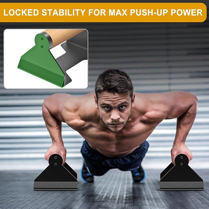 Kipika Push Up Bars, Pushup Stands, Ergonomic Wooden Handles, Anti-slip Rubber Base Pads