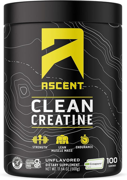 Ascent Clean Creatine Monohydrate Powder - 5G Per Serving, Creapure Creatine Supplement