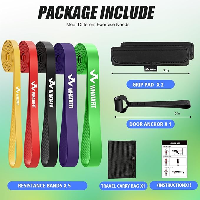 WHATAFIT Resistance Bands, Pull Up Assistance Bands, Exercise Bands, Workout Bands Set for Men and