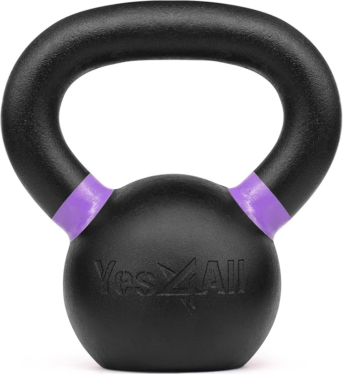 Yes4All Kettlebell, Heavy Duty Powder Coated Cast Iron Kettlebells, Non-Slip Handle & Flat Bottom