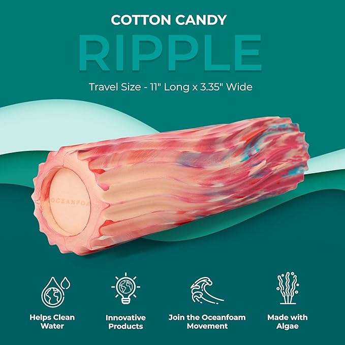 Oceanfoam Ripple Travel Foam Roller (11" x 3.35") Firm Mini Foam Roller for Physical Therapy, Deep