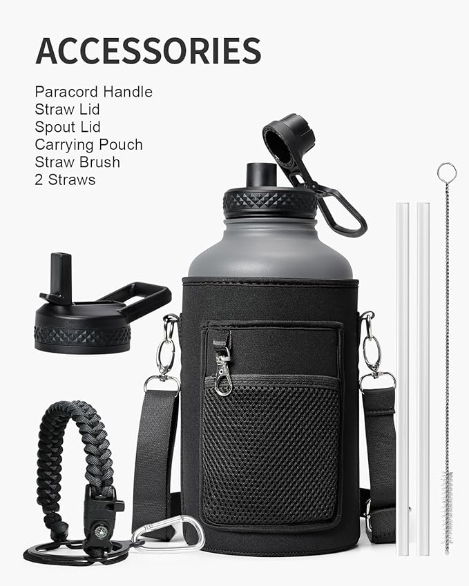 64 oz Insulated Water Bottle,Half Gallon Water Flask Stainless Steel Vacuum, Cold for 48