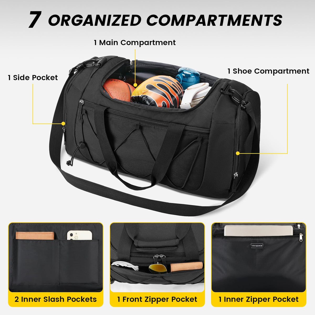 Vorspack 21 Inches Gym Bag for Men, Duffel Bag with Shoe Compartment