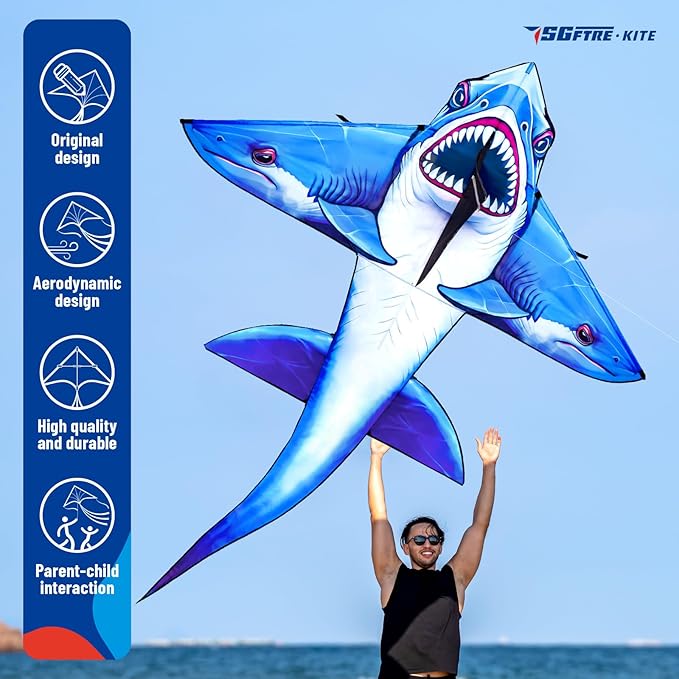 Three Headed Shark Kite for Kids and Adults,Kites for Kids Ages 8-12 Easy to Fly,Single Line Beach
