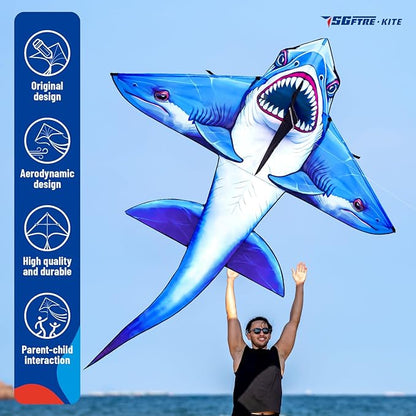 Three Headed Shark Kite for Kids and Adults,Kites for Kids Ages 8-12 Easy to Fly,Single Line Beach
