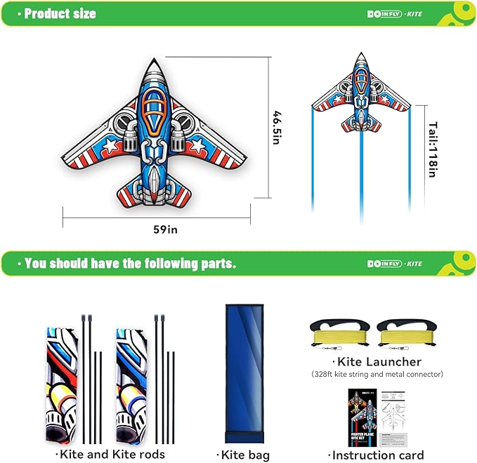 Kite for Ages 8-12, Easy to Fly and Assemble Fighter Plane Kites for Beginner, Single Line String