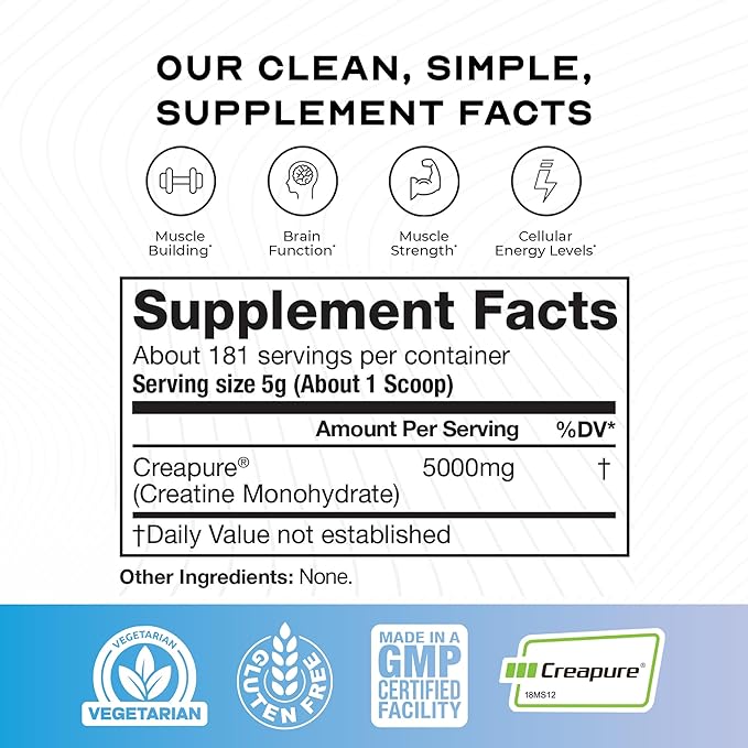Muscle Feast Creapure Creatine Monohydrate Powder, Vegan Keto Friendly Gluten-Free, Mass Gainer