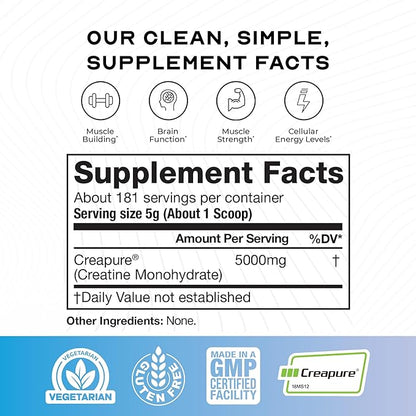 Muscle Feast Creapure Creatine Monohydrate Powder, Vegan Keto Friendly Gluten-Free, Mass Gainer