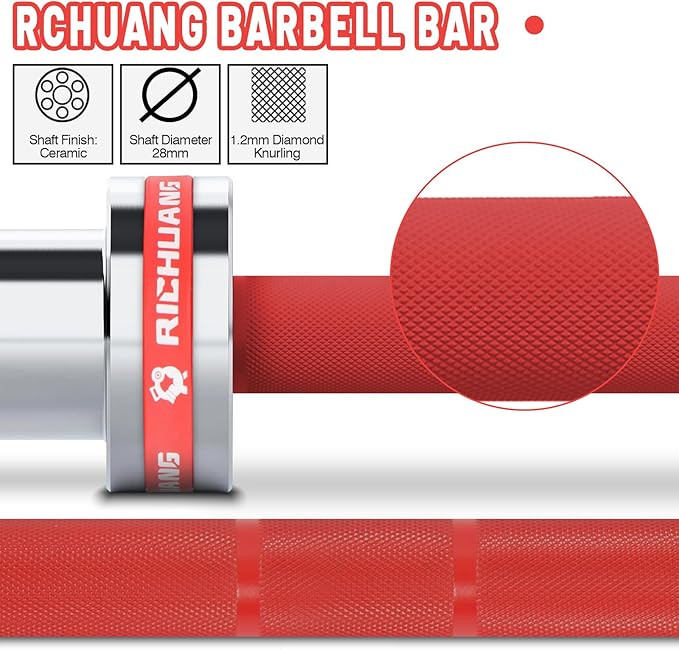7ft Olympic Barbell, Weightlifting Barbell 28mm 45lb - 500/700/1000lbs Capacity with Smooth