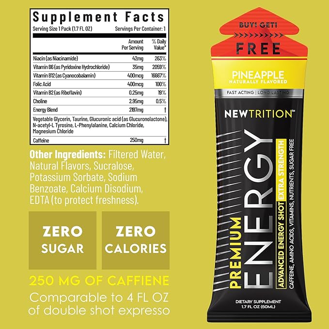 NewTrition® Extra Strength Energy Shots, 250mg Caffeine Energy Shots with Vitamin B & Amino Acids