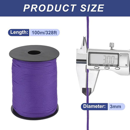 MECCANIXITY 1/8 Inch Polypropylene Rope Braided Ropes, 328ft Nylon Rope Hollow Utility Cord for