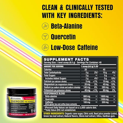 BODi Energize Pre Workout Powder - Beta-Alanine, Quercetin & Low-Dose Caffeine Formula for Enhanced