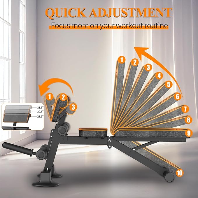 Adjustable Weight Bench, Multi-function Preacher Curl Bench for Home Gym, Foldable Leg Extension