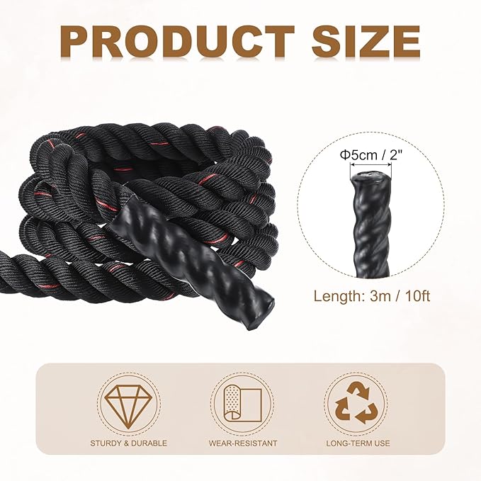 MECCANIXITY Battle Rope 10ft x 2 Inch Polyester Workout Rope Heavy Fitness Exercise Rope for