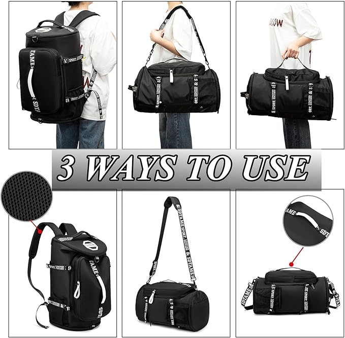 Gym Duffle Bag Backpack with Shoe Compartment,4 ways Travel Backpack for Women and