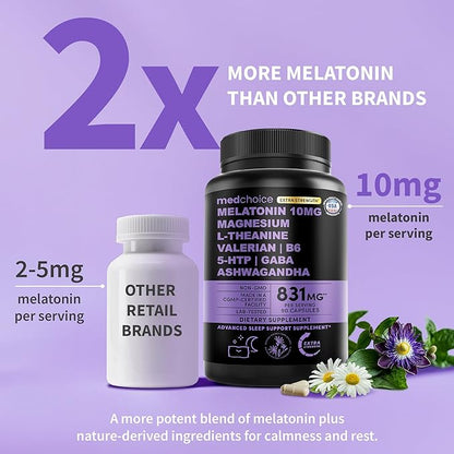 12-in-1 Melatonin Sleep Capsules - 10mg Melatonin Extra Strength with Magnesium and Balanced Blend