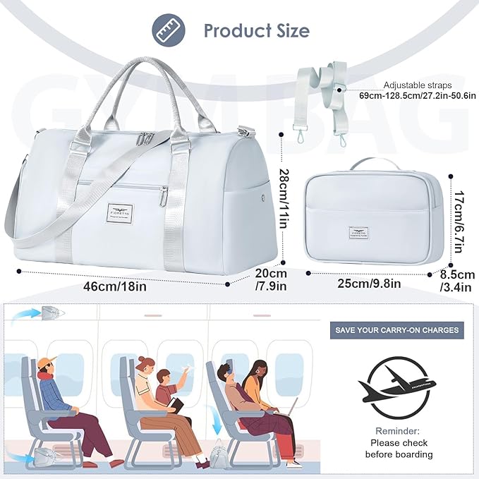 FIORETTO Womens Gym Tote Duffle Bag with Toiletry Bag, Sports Duffel Overnight Hospital Workout