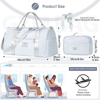 FIORETTO Womens Gym Tote Duffle Bag with Toiletry Bag, Sports Duffel Overnight Hospital Workout